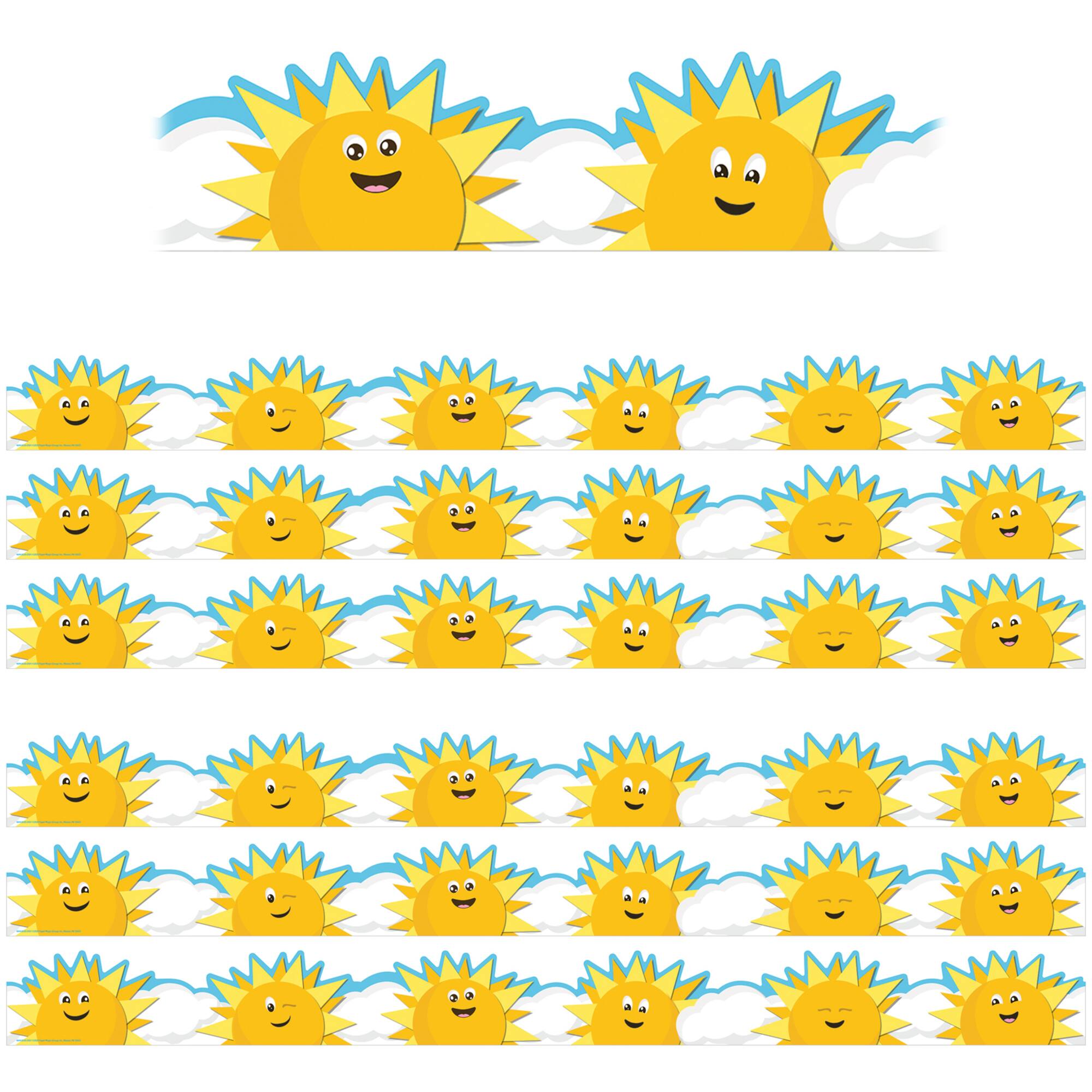 Eureka® Growth Mindset Sun & Clouds Stripes Deco Trim® Extra Wide Die Cut, 222ft.
